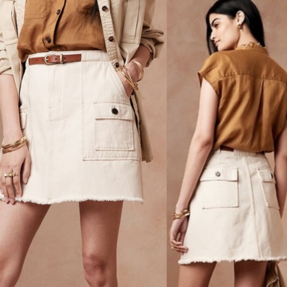 Banana Republic Ecru White Denim Utility Cargo Mini Skirt